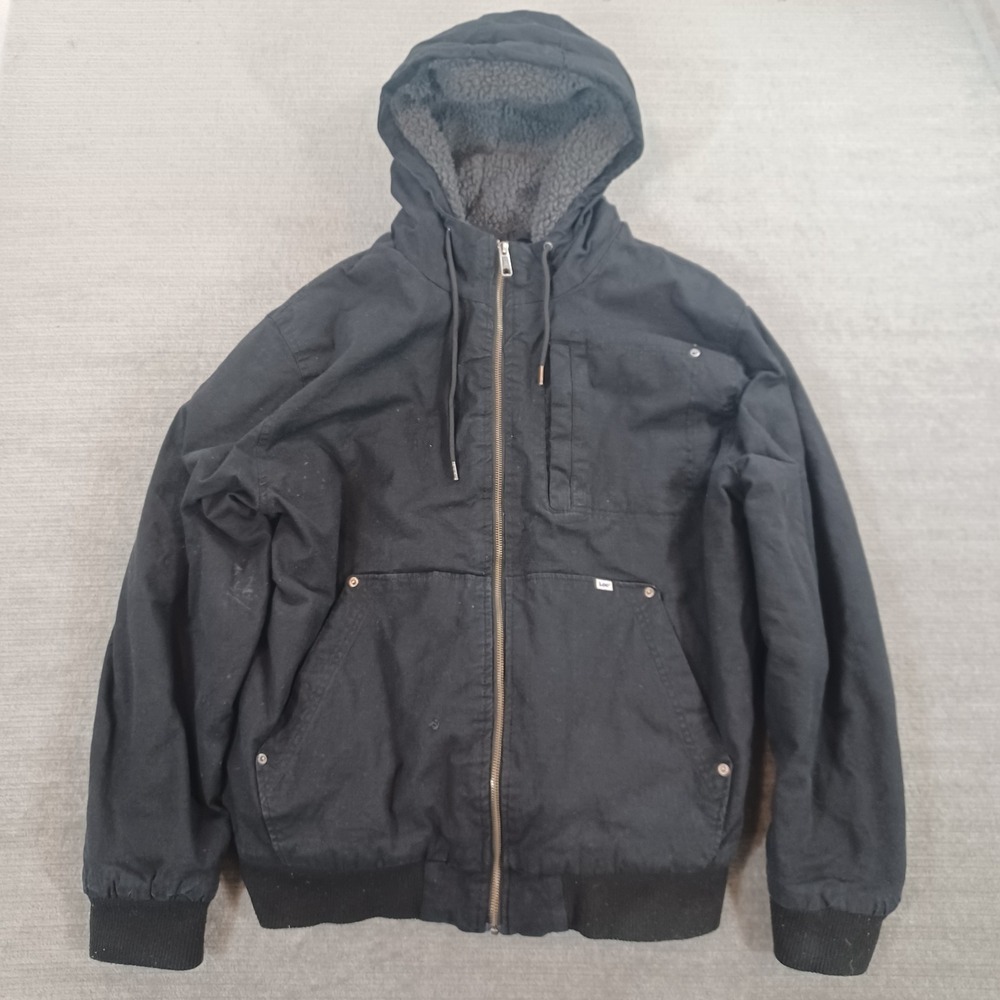 Lee Mens 2XL Black Full Zip Canvas Sherpa Lined Workwear Jacket Hooded Heavy